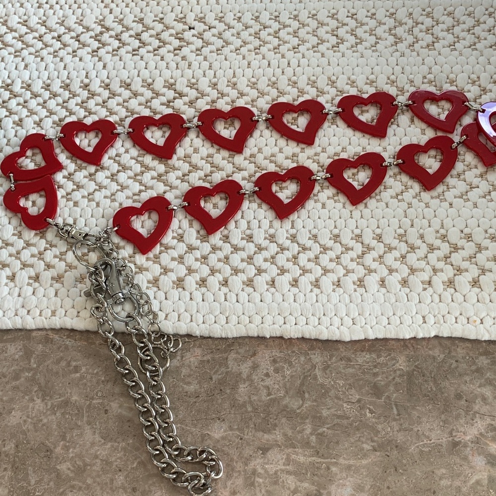 Vintage Red Heart Link chained belt LG  - melamac Acryllic and stainless 34”-42”
